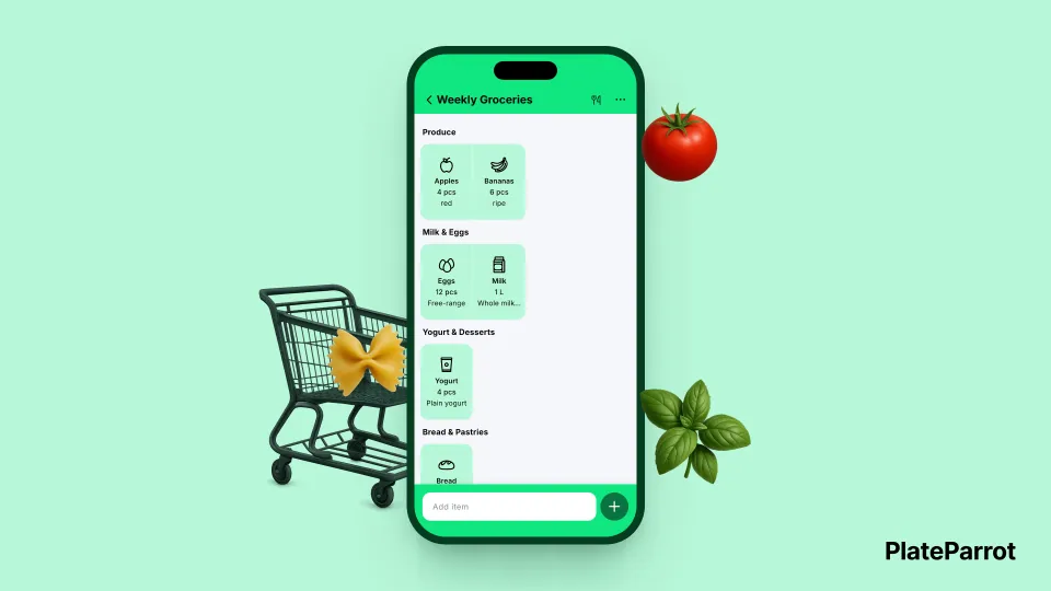 The shopping list, sorted by store section