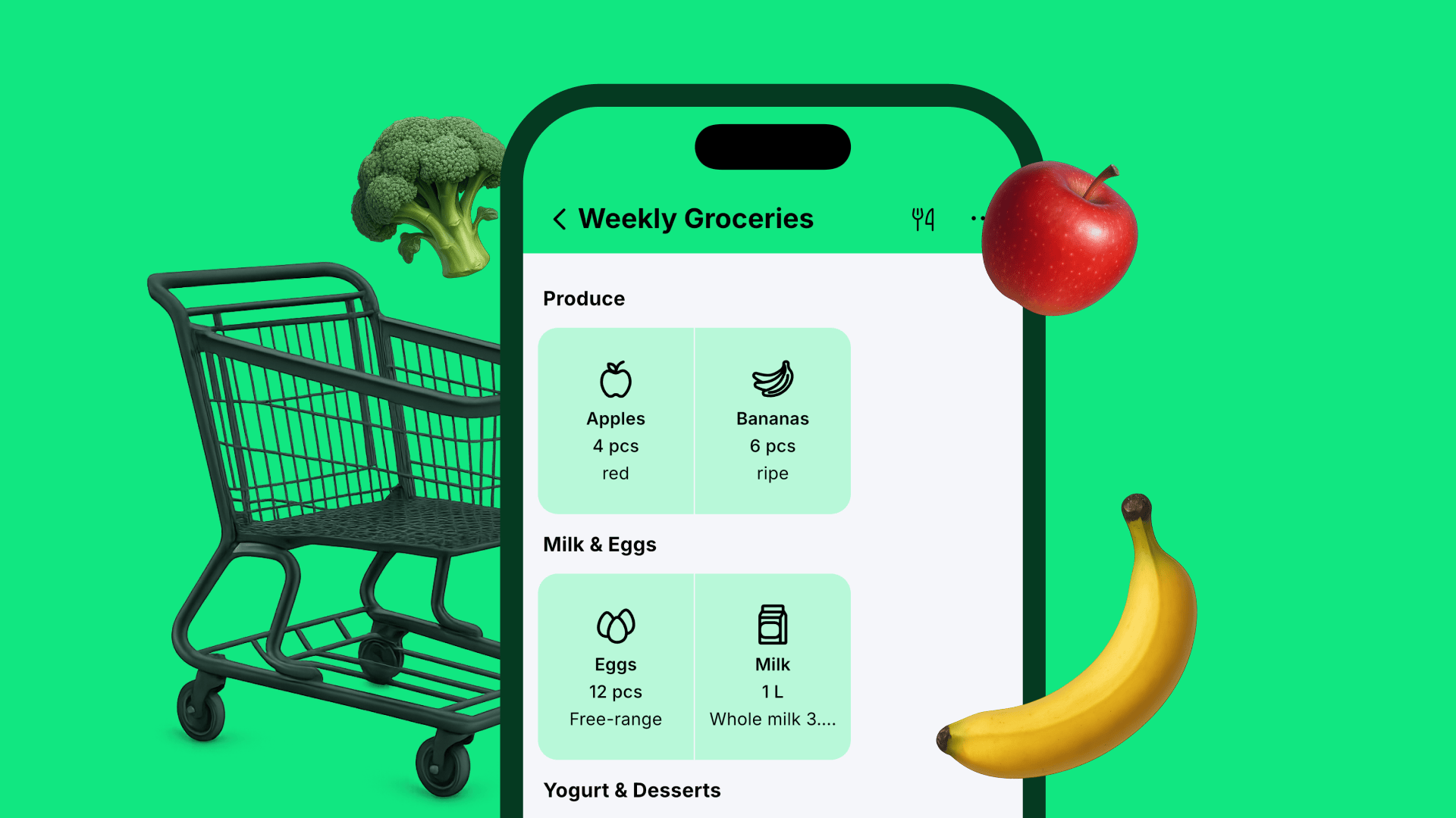 PlateParrot smart grocery shopping list merging duplicate ingredients by category